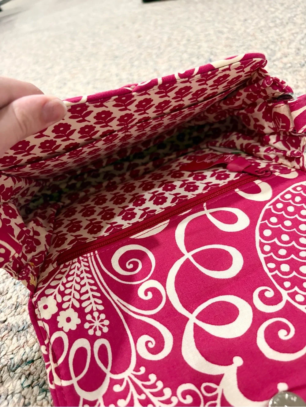 Vera Bradley Quilted Floral Satchel in Magenta and Cream